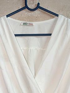Elegant Crop Wrap Blouse with Gold Buttons