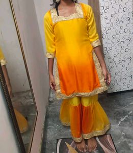 Yellow &amp; Orange Ombre stiched Kurta Set