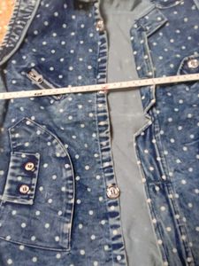 Denim Polka Dot Sleeveless Jacket
