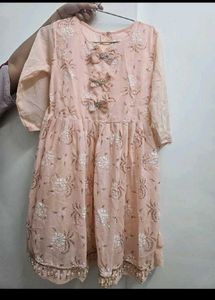 Beautiful Peach Floral embroidered Kurta Set