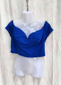 64209. Royal Blue Off-Shoulder Crop Top