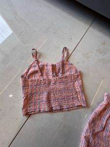 Pink Plaid Co Ords Set Of 3 Pieces