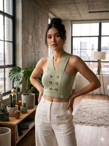 Chic Sage Green Cropped Knit Top