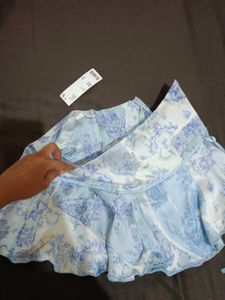 Blue Floral Print Mini Skirt