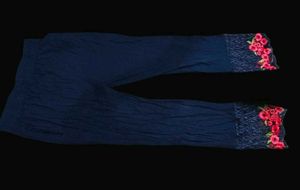 Floral Embroidered Navy Pants