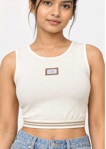 Cream Ribbed Cropped Tank Top