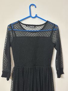 Chic Black Polka Dot Mesh Dress