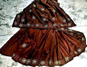Pure crape silk saree Brown colour
