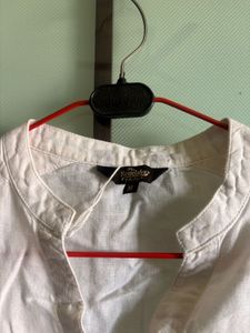Women's White Linen Band Collar Shirt