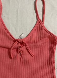 Peach Tank Top With Front Tie Up