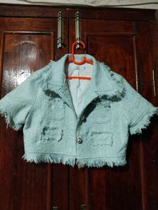 Tweed Light Blue Cropped Jacket