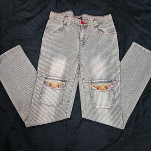 Striped Embroidered Jeans cargo y2k