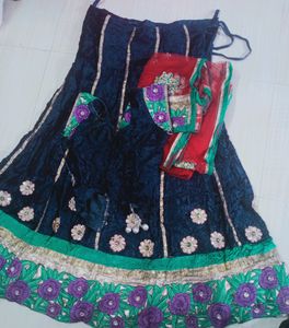 Ghagara With Blouse And Odani Contrast