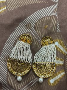 Exquisite Pearl and Gold Jhumka Earrings