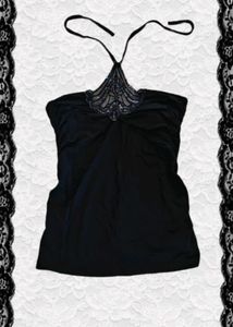 Elegant Black Beaded Halter Top
