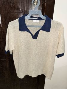 Sheer Knit Polo Top