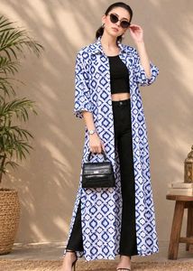 💠Blue &amp; White Shrug/Kurta in Geometric Print