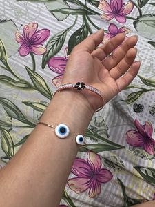 Evil Eye &amp; Flower Charm Bracelet &amp; Ring Set