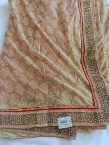 ✅ Rakhi Special || Heavy Silk Golden Saree With Attached Red Blouse Piece