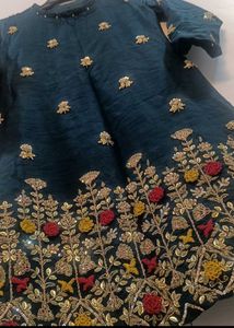 Embroidered Teal Kurta Set with Red Dupatta