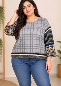 Stylish Plaid Top with Unique Sleeve Design