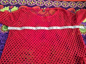 Red Mesh Long Sleeve Top