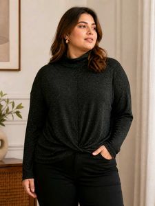 Sparkly Black Turtleneck Twist Front Top