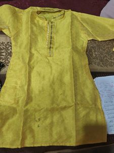 Yellow Kurta with Embellished Neckline