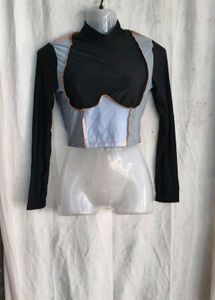 I. Unique Patchwork Long Sleeve Crop Top