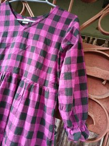 Beautiful Purple And Black Checked Cotton Dress