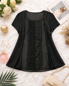 Elegant Black Lace Trim Tunic Top