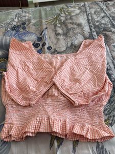 Chic Orange Gingham Smocked Top