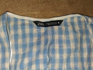 Blue Gingham Cropped Top square neck