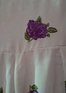 White Kurta with Purple Rose Print