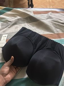 Black Strapless Bra with Lace Detail
