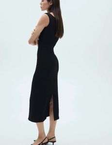 Mango Boat Neck Textured Bodycon Midi D