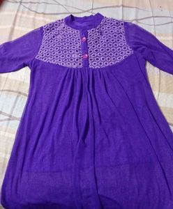 Elegant Purple Kurta with Lace Detail