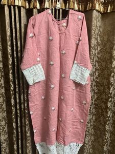 Pink Embroidered Kurta with Lace