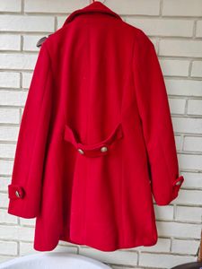 Elegant Red Double-Breasted Wool Coat