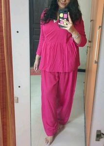Cotton Fuchsia Angrakha Dhoti Coord Set