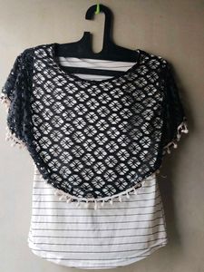 Chic Black Lace Overlay Tunic Top