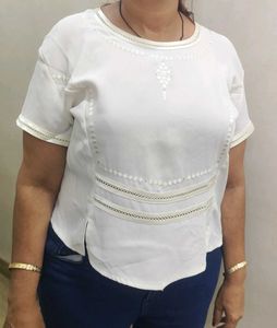 Elegant White Blouse with Intricate Detailing - XL