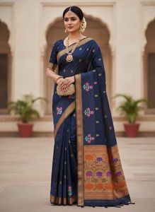 Elegant Navy Blue Silk Saree