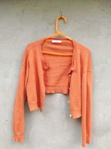 Orange Cropped Cardigan with Pearl Buttons