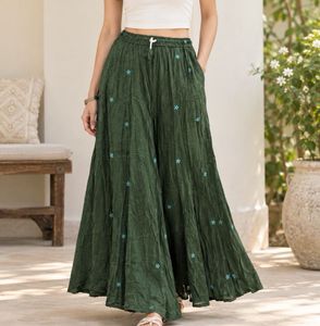 NWT Olive Green Embroidered Wide-leg Palazzo