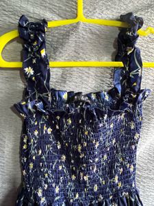 Navy Floral Smocked Maxi Dress