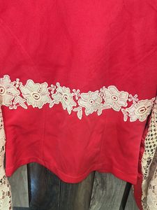 Red Embroidered Bell Sleeve Blouse