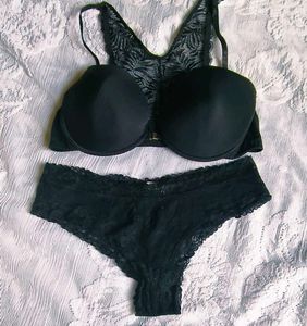 Stylish Black Lace Back Bra with brief 👍