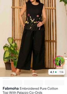 Black cord Set with Floral Embroidery