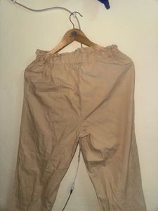 Women's Beige Paperbag Waist Pants
